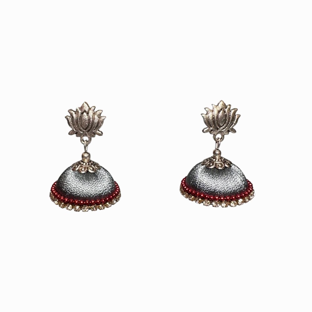 Silk Thread with White Stone Jhumka | Traditional Fashion Jewellery