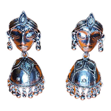 Studs Earrings Krishna Temple Fancy Style Oxidized Silver Party wear